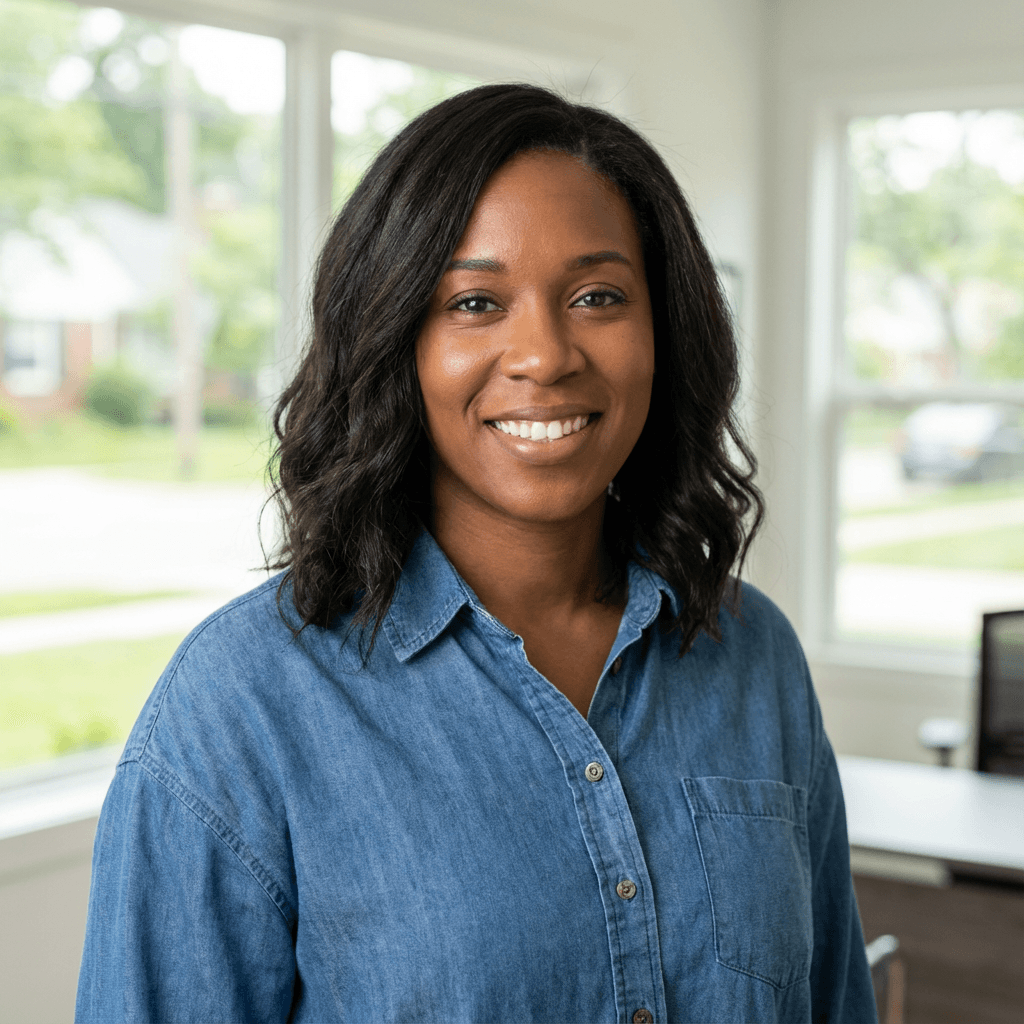 Portrait of a female customer in her 50s with a warm, genuine smile