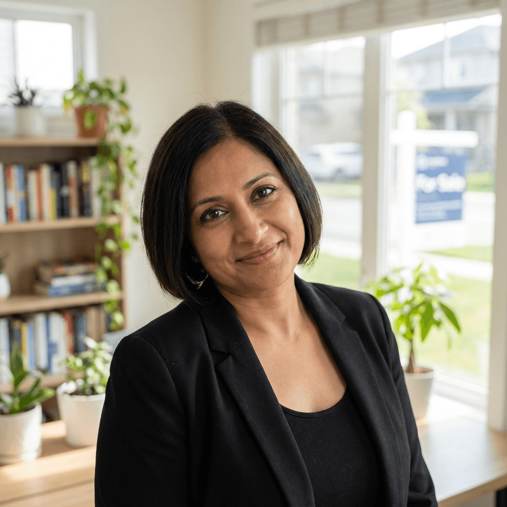 Portrait of a female customer in her 40s with a calm, composed expression