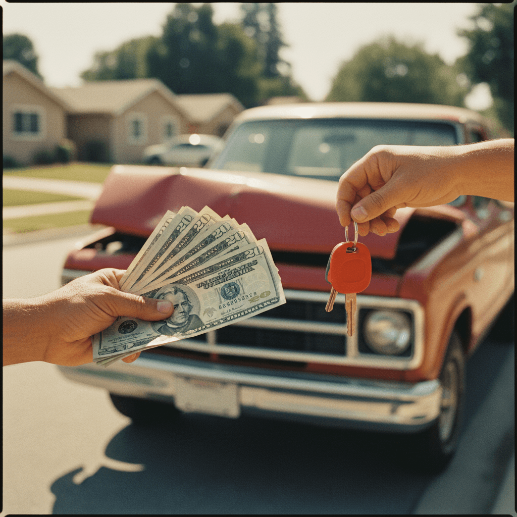 Hand exchanging cash and car keys