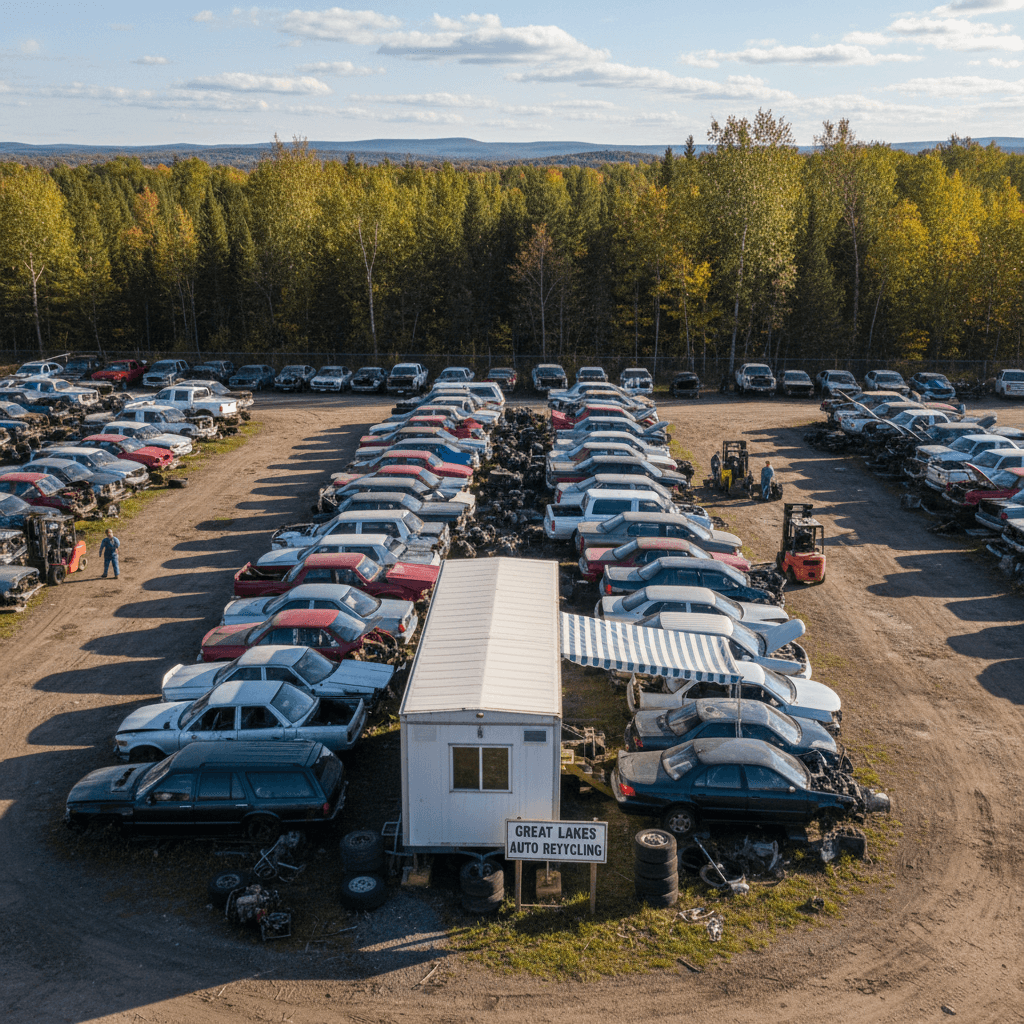Organized vehicle recycling yard in Michigan