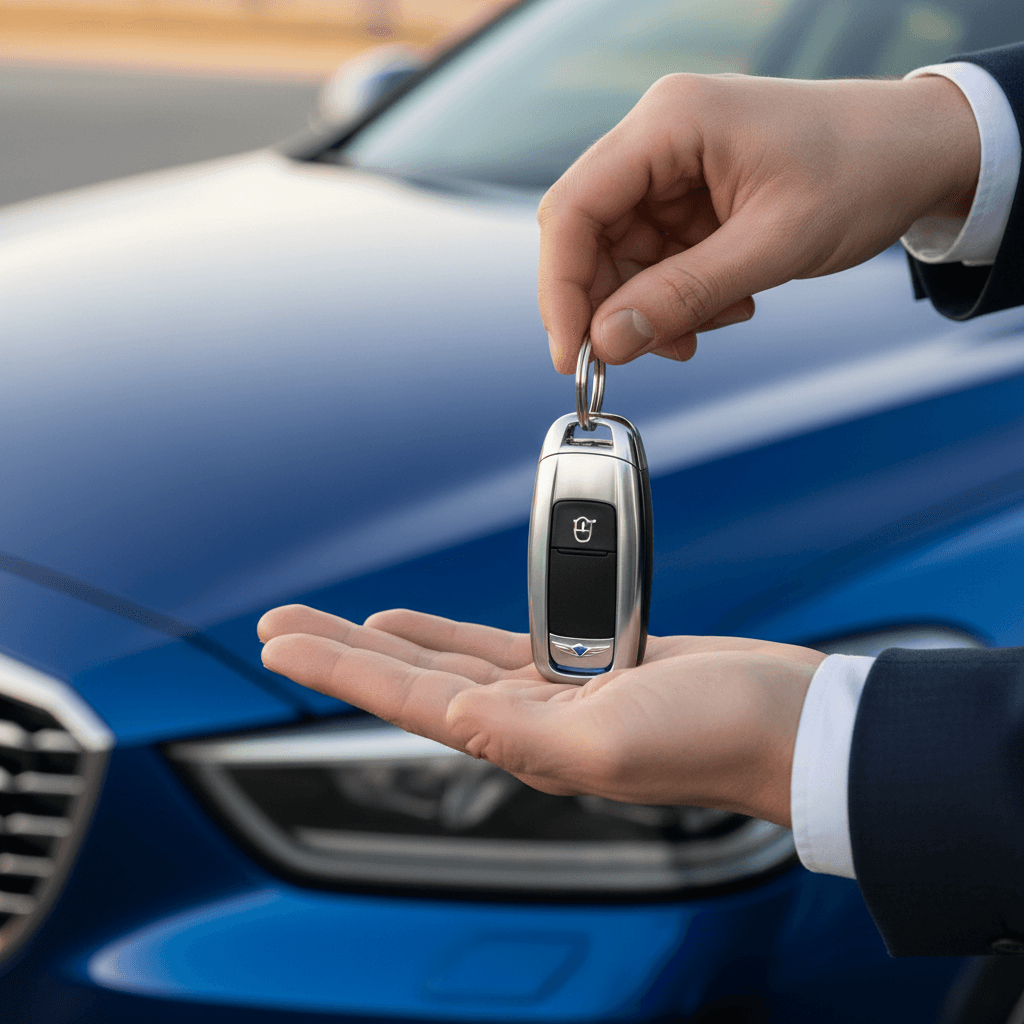Handing car keys and receiving cash